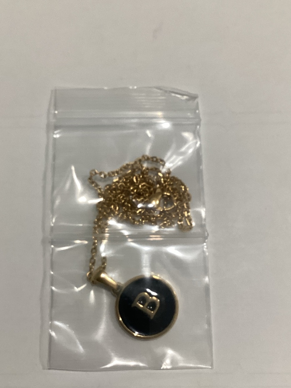 Gold Pendant‎ Necklace with Black Initial B Disc